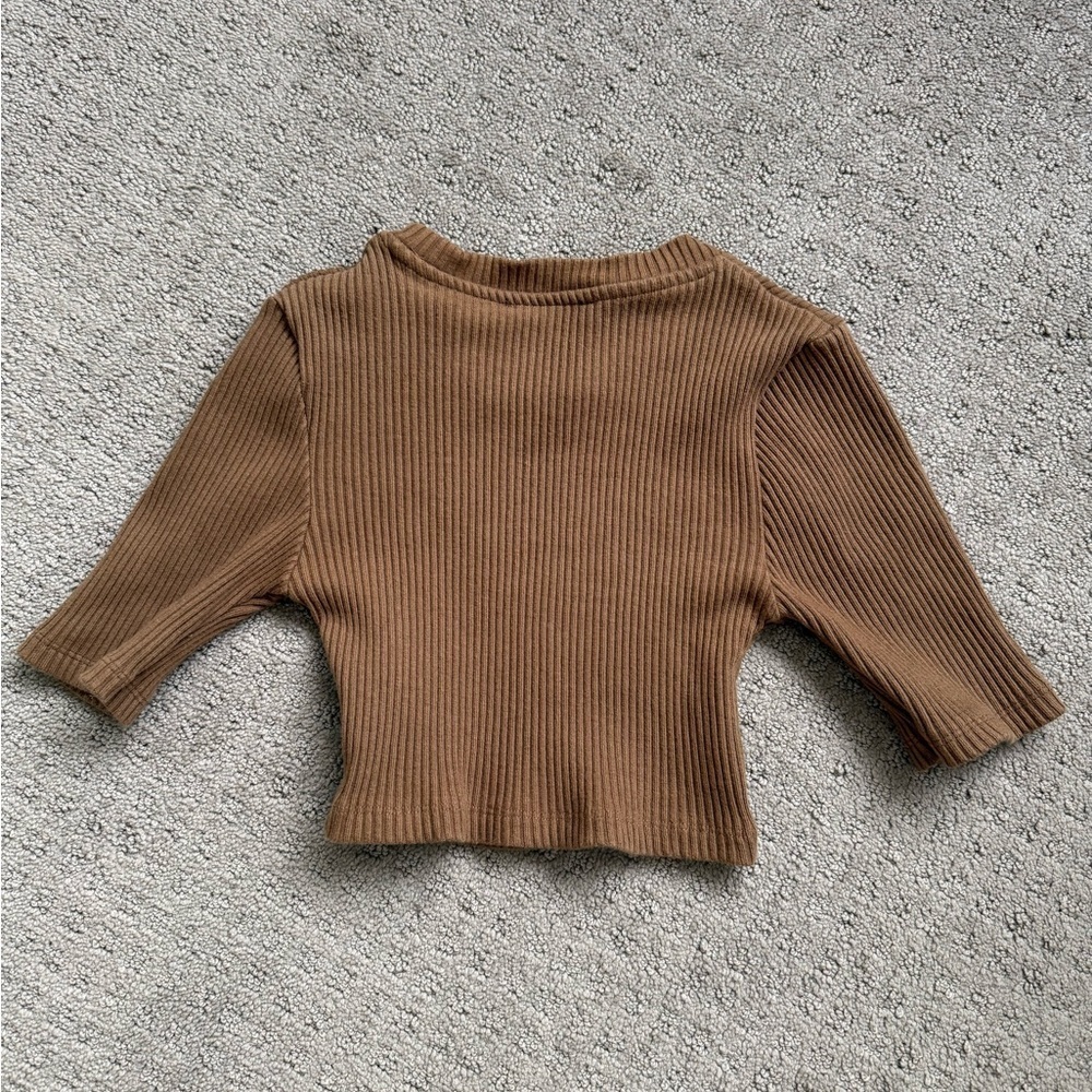Zara Brown Ribbed Crop Top - Picture 2 of 3